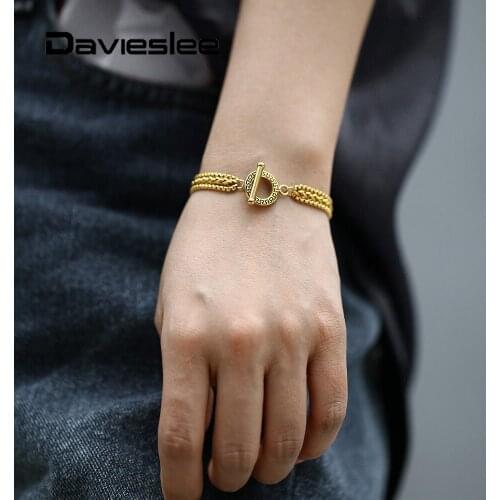 Stainless Steel Bracelet for Men Women Triple Strands Gold Color Box Wheat Link Chain Unique Design Toggle Clasp Jewelry LTBS019