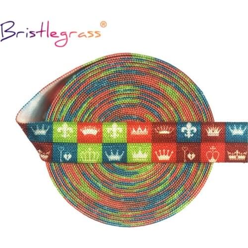 BRISTLEGRASS 2 5 10 Yard 5/8" 15mm Crown Print Fold Over Elastic FOE Spandex Satin Band Hair Tie Headband Tutu Dress Sewing Trim