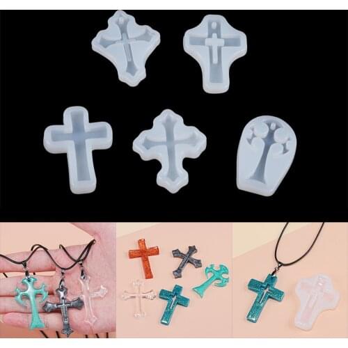 1/5Pcs Cross Silicone Resin Mold Necklace Pendants Casting Mould for DIY Epoxy Resin Crafts Jewelry Making Accessories Tools