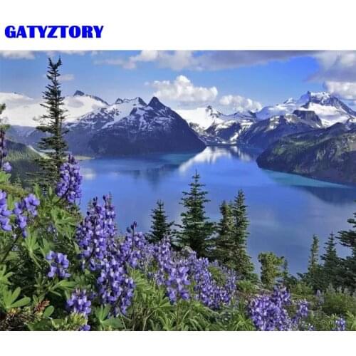 GATYZTORY Frame DIY Painting By Numbers Lake Snow Mountain Landscape Acrylic Paint On Canvas Paint By Numbers For Home Decors