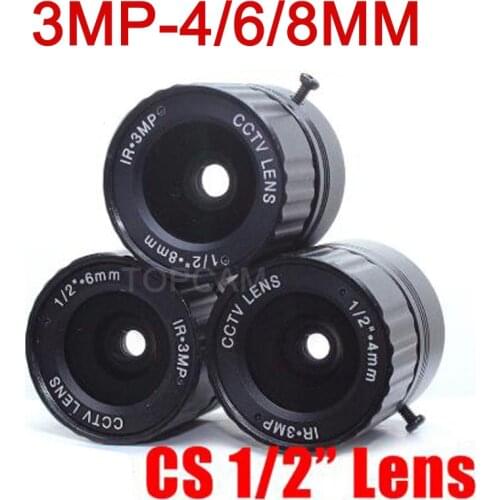 HD 3MP CCTV Lens 4mm 6mm 8mm CS Lens 3MP for HD Security Cameras F2.0 Image Format 1/2"