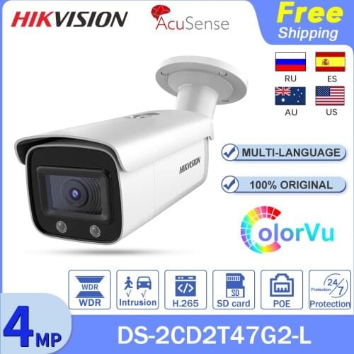 Hikvision AcuSense IP Camera 4MP HD CCTV ColorVu Original Webcam DS-2CD2T47G2-L POE IP Camera H.265 SD Card Video Surveillance