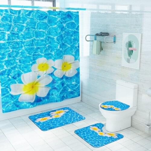 3D Printing Bathroom Carpet Rug Home Decor Bath Mat and Waterproof Shower Curtian Set Memory Foam Toilet Seat Cover Mat Foot Mat