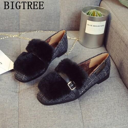Fur Loafers Comfortable Womens Shoes Plus Size Shoes For Women Fashion Womens Flat Casual Shoes Chaussures Femmes Automne Hiver