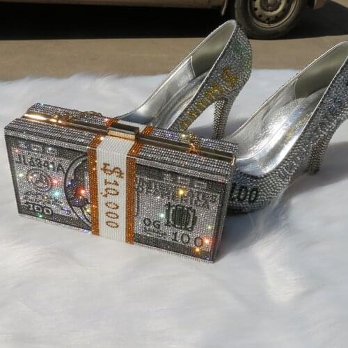 Fashion Round Toe Dollars Money shoe and bag set woman fashion shoes High Heel Pumps Evening Party dress shoes Female Big size