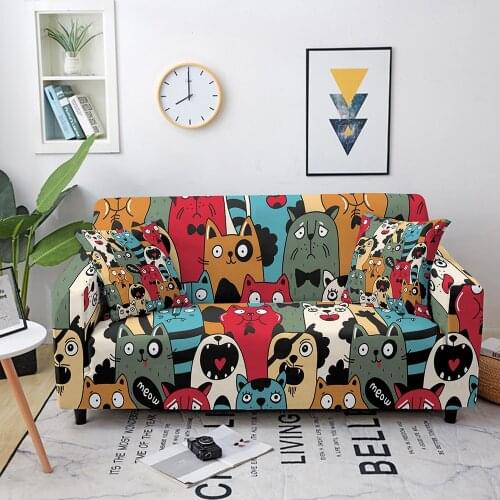 Cartoon Seamless Pattern Elastic Sofa Covers for Living Room Sofa Slipcovers Stretch Couch Cover Corner Sofa Cover 1/2/3/4 Seat