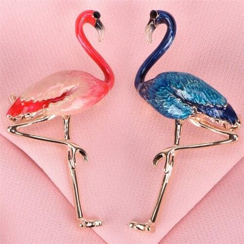 Alloy Red Blue Enamel Flamingo Bird Brooches Women Mens Metal Animal Brooch Pins Banquet Broche Gift Scarf Buckle