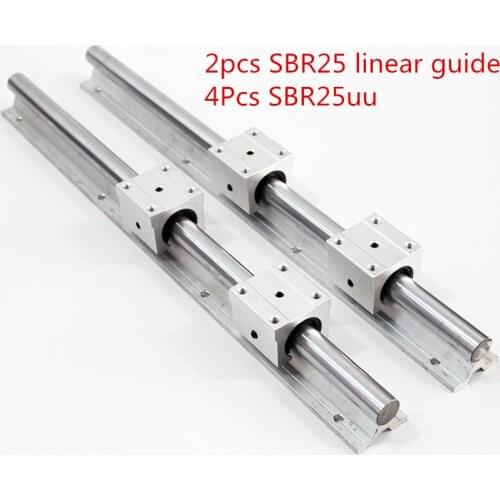 2Pcs SBR25 500-1500mm Fully Supported Linear Rail Shaft Rod Slide Guide + 4Pcs SBR25UU Bearing Blcok FOR CNC DIY