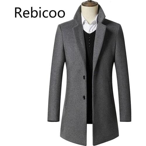 2020 New Autumn Winter Mens Long Section Wool Coat Business Casual Classic Style Slim Fit Woolen Jaket Male Brand Clothes