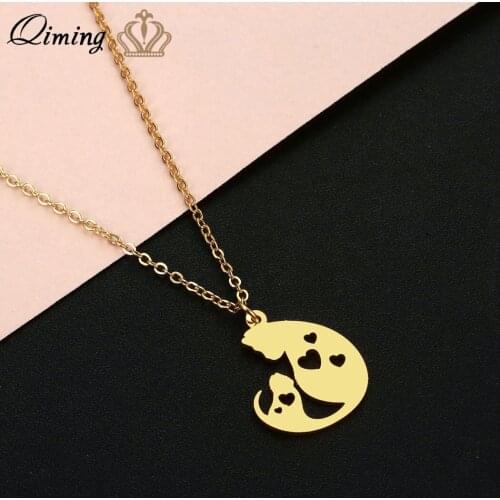QIMING Lovely Baby Cat Necklace For Women Cute Animal Gold Silver Baby Birthday Gift Fashion Jewelry Accessories