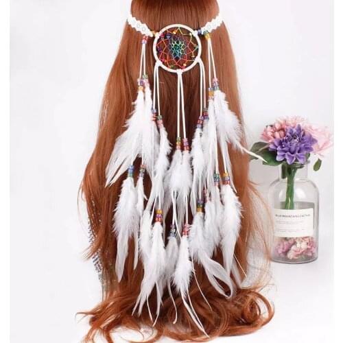 Dream Catcher Feather Headband Bohemian Woman Girl Fashion Adjustable Folk-Custom Trendy Handmade Crafts Headwear Accessories