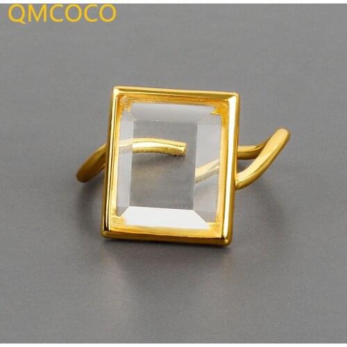 QMCOCO 925 Silver Personality Design Simple Square Wide Rings For Women Trendy Vintage Temperament Birtgday Jewelry Gift