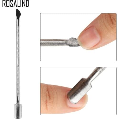 ROSALIND 1PCS Nail Art tools Stainless Steel Cuticle Pusher Essential Cuticle 2 Way Spoon Pusher Pedicure Manicure Care Cleaner