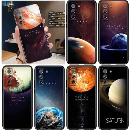 Solar System Planets Earth for Samsung Galaxy S21 Ultra Plus Note 20 10 9 8 S10 S9 S8 S7 S6 Edge Plus Black Phone Case