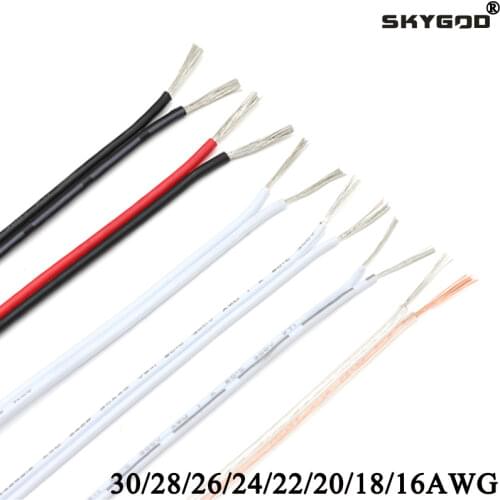 2M/5M/10M 28 26 24 22 20 18 16 AWG UL2468 2Pins Electric Copper Wire PVC Insulated Double Cores LED Lamp Cable White Black Red