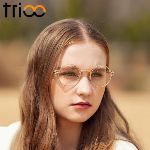 TRIOO Vintage Round Eyewear Frames Gold Metal Clear Lens Glasses Men Women Cool Steampunk Style Optical Glasses Original Box