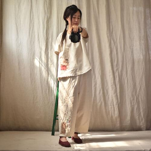 Women Cotton Linen Loose Elastic Waist Harem Pants Ladies Summer Vintage Patchwork Pants Female 2020 Trousers