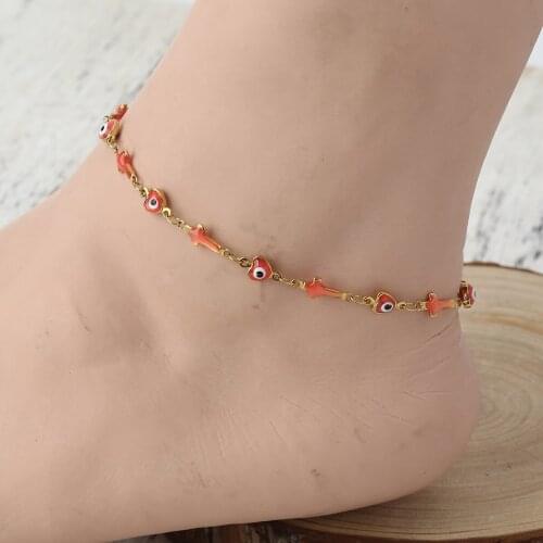 New 304 Stainless Steel Anklet Pink Cross Heart Enamel Charm Anklet For Women leg Jewelry Gifts 23.5cm(9 2/8") long, 1 Piece