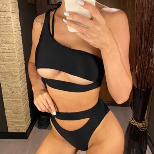 Tummy Cut Out Female Swimsuit High Waist Bikini Women Swimwear Two-pieces Bikini Set Bather Bathing Suit Swim 2021 New