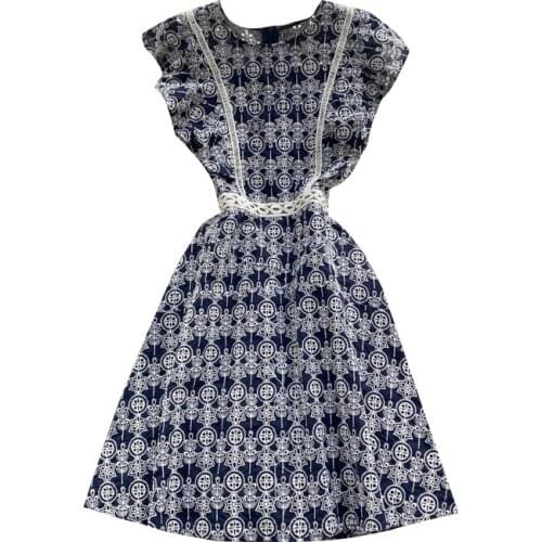 Summer 2021 New Fashion Vestidos Womens Round Neck Flying Sleeves Sweet Ruffled Slim Embroidered Midi Dress DK895