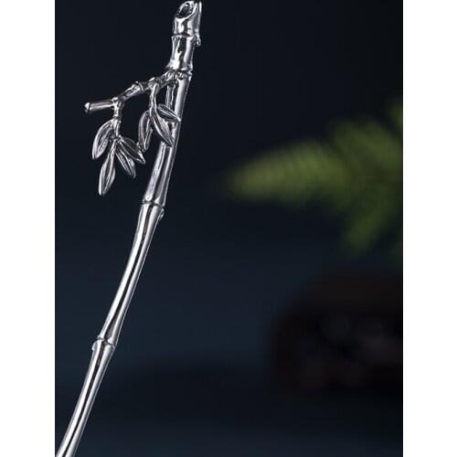 1pcs 925 Silver Hairpin Womens Bamboo Hair Stick Ancient Style Hanfu Headdress Daily Decor Prop Women Girl Gift