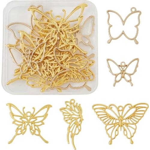 10pcs/Set Alloy Open Back Bezel Butterfly Pendants Charms For DIY UV Resin Epoxy Resin Pressed Flower Jewelry Golden Color