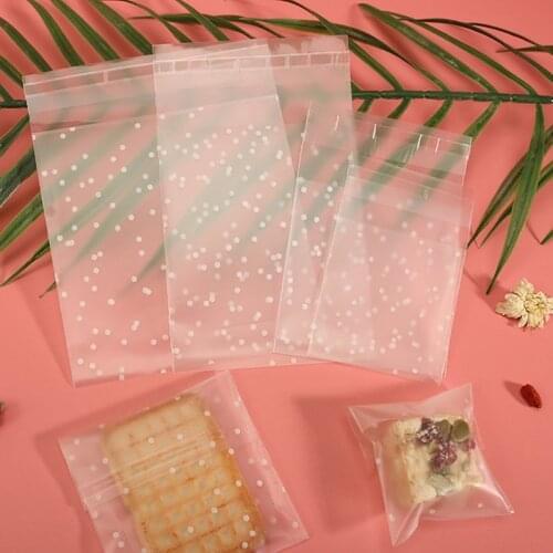 100pcs cookie packaging bags Translucent dots DIY Plastic wrapper self adhesive bags Birthday Party Wedding Baby Shower Souvenir