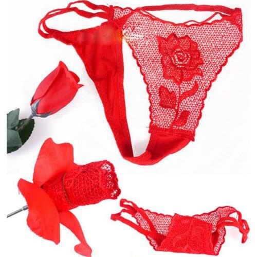 2PCS/Lot Rose Thongs Gift For Wife Sexy Red Flower Lace T-Back G-Strings Briefs Tangas Mujer Sexy Underwear Panties Lingerie