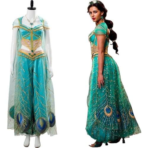 2019 The Movie Aladdin Princess Cosplay Jasmine Costume Naomi Scott Cosplay Jasmine Dress Gown