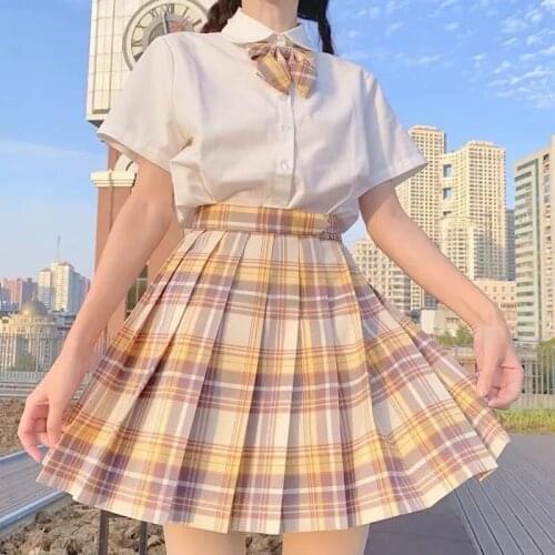 2021 New Summer High Waist Skirts Korean Style JK Skirts Women Pleated Skirts for Girls Cute Sweet Ladies Plaid Mini Skirt Women