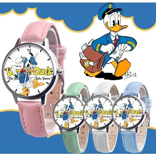 Donald Duck Disney Cartoons Leather childrens watch Lovely Donald Duck Childrens Quartz Watch Student watch Decorative watch