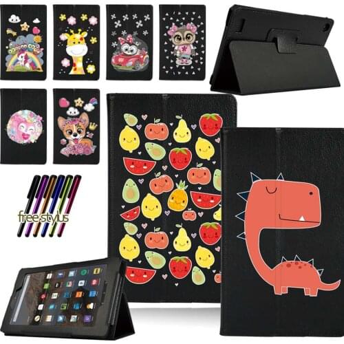 Tablet Case for Amazon Fire 7 (5/7/9th) HD8 (6/7/8th) HD10(5/7/9th ) Slim Folding Stand Drop Resistance Cover Case+Stylus