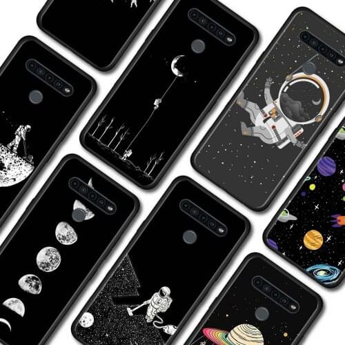 Phone Case for LG K40 K40s K41s K50s K51s K61 G6 G7 G8 ThinQ Q51 Q60 Q61 Q70 Cover Black Space Moon Rocket Black Soft Shell
