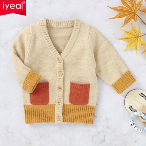 IYEAL 2020 Baby Knitted Sweater Baby Boy Girl Cardigan Jacket V-neck Children Sweater Coat Boys Girls Winter Outerwear 0-24M