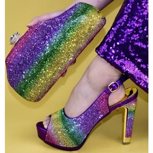 Doershow Italian Shoes and Bags To Match Shoes with Bag Set Decorated with Rhinestone Nigerian Women Wedding Shoes set! HPO1-2
