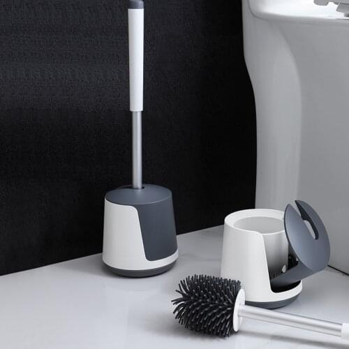 Home TPR Silicone Toilet Brush With Holder Hotel Bathroom WC Cleaning Soft Bristles Brush Bowl Set Palstic Cleaner Tools White