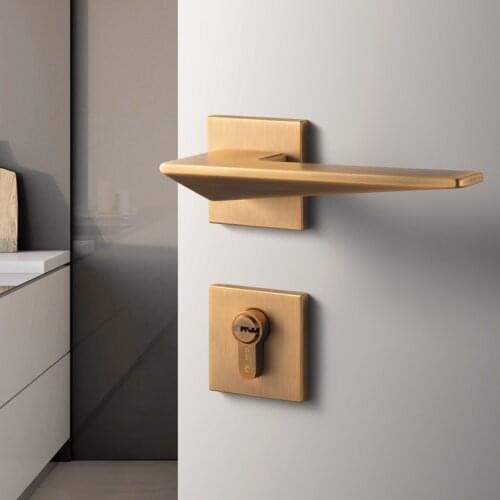 Geometric Door lock Minimalist style Bedroom Door Handle Mute Lock Square lock Anti-rust Interior Door Handle with Key Hardware