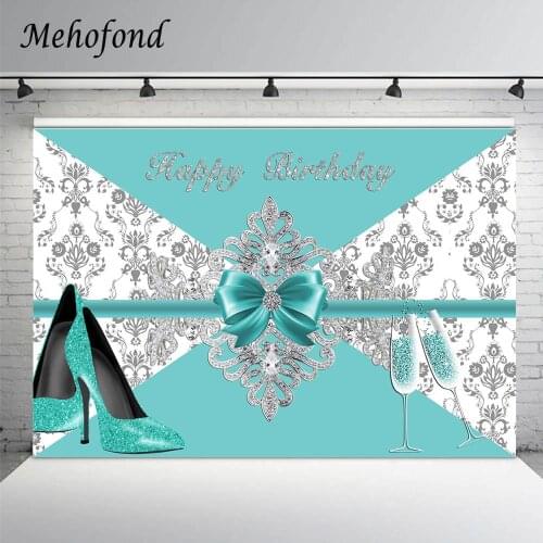 Mehofond Woman Birthday Party Background Green High Heels Champagne Gray Flower Photography Backdrop Decor Banner Photophone