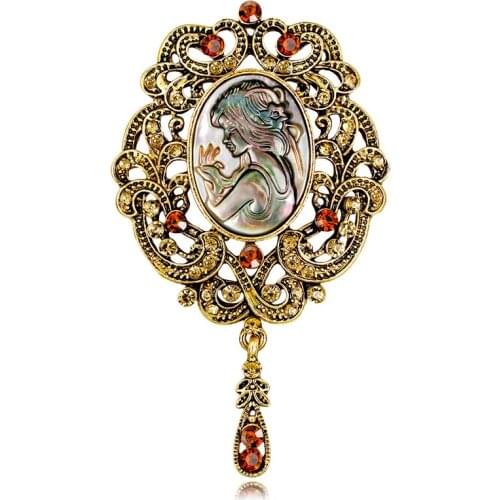 Natural Shell Beauty Head Series Brooch Girl Pin Jewelry Fashion Women Gift Brooch