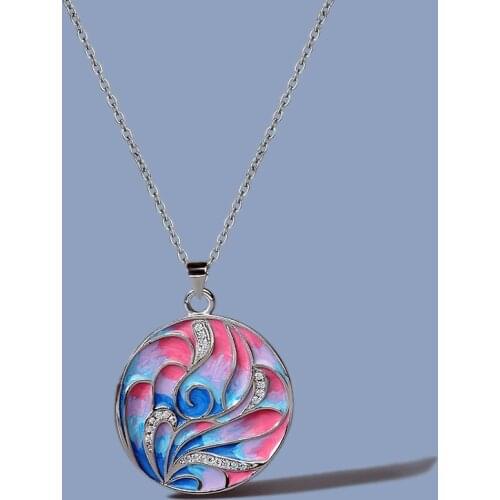 Exquisite Enamel Color Rose Flower Earring Necklace 925 Silver Item Color Handmade Enamel Ladies Line Geometric Sweater Chain