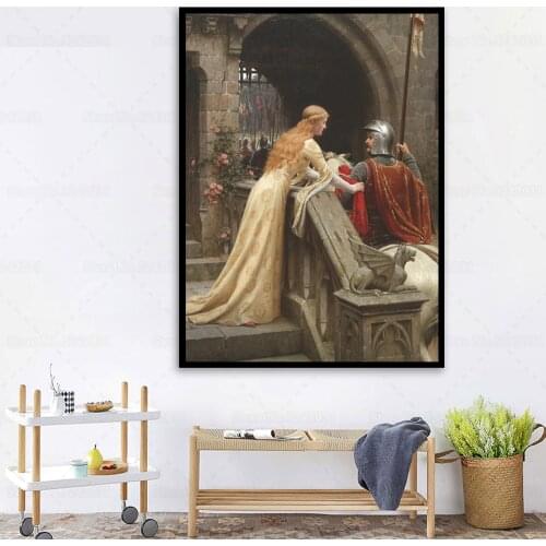 God Speed Canvas Painting British Artist Edmund Leighton Chivalry Famous Art A Lady and Her Knight Wall Painting for Home Decor