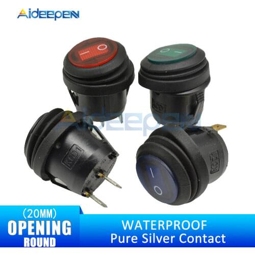KCD1 Waterproof Rocker Switch Opening 20MM ON-OFF 2PIN 3PIN Button Boat-shaped Round Water-proof Switches with Light