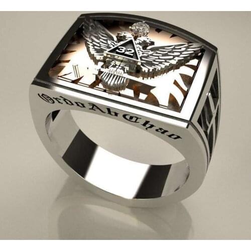 Masonic Freemasonry Stainless Steel Double Head Eagle Rings For Men Motorcycle Party punk Hip Hop Biker Mens Ring Jewelry Gift