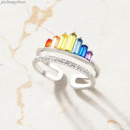 Crown Rainbow Rings Geometry Wedding Engagement Ring Women For Ring Party Gift Charm Ins Jewelry