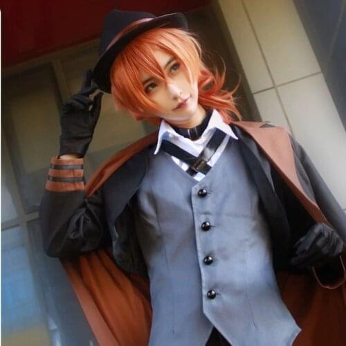 Anime Bungou Stray Dogs Clothes Nakahara Chuuya Cosplay Costume Wigs Hat Glove Jacket Pants Female Chuya Nakahara Cosplay Suit