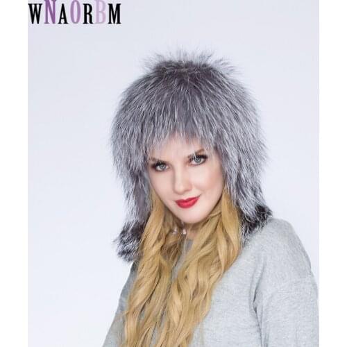 2021 Hot Sale Fashion Winter Warm Women Knitting Caps Mink hats Vertical weaving with FOX Fur On The Top