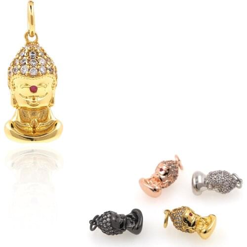 Micro Set Zircon Three-Dimensional Buddha Pendant 3D Buddha Pendant Bracelet Necklace Earrings Religious Accessories DIY Jewelry