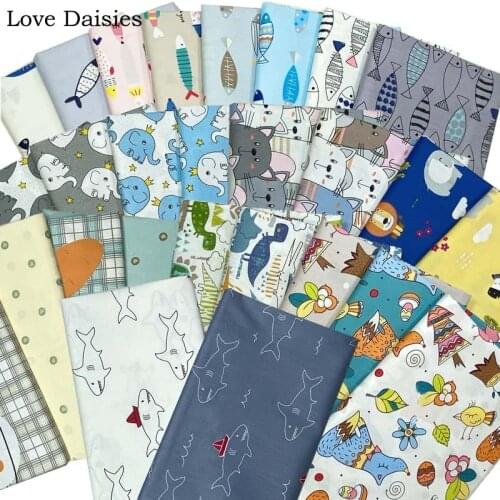 Cartoon Elephant Fish Shark Mouse Fox Carrot Pine Dinosaur 100% Cotton Twill Fabric for Bedding Clothing Dress Quilt Cushion