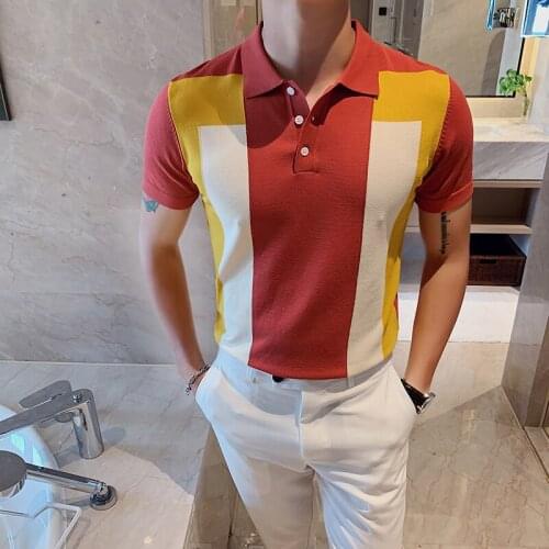 Mens Polo Shirt 2020 Summer Short Sleeve Cotton Button Stripe Polo Shirt Mens High Quality Slim Casual Knit Polo Shirt