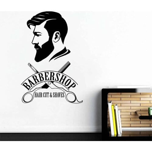 Man Barbershop wall decal Hair Salon sign logo mural Vinyl Wall Sticker BarberShop Window Decor Removable Mural Decals X809
